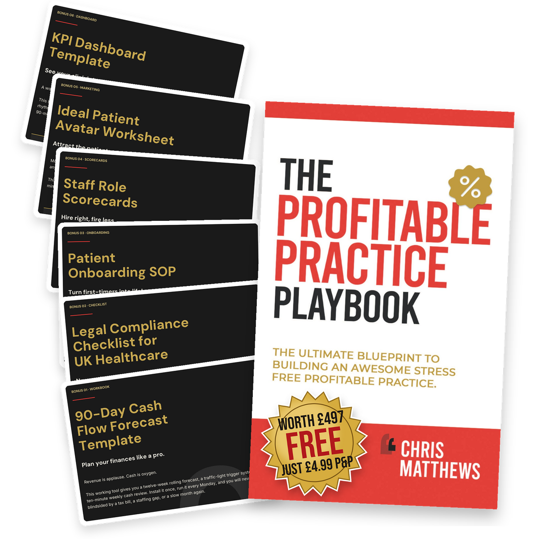 The Playbook Bundle: the printed book beside the six toolkit covers, worth £497, free, just £4.99 P&P